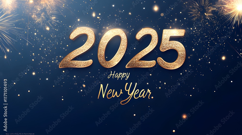 Festive New Year's Card with Golden Fireworks and Calligraphy Festive New Year's Card with Golden Fireworks and Calligraphy