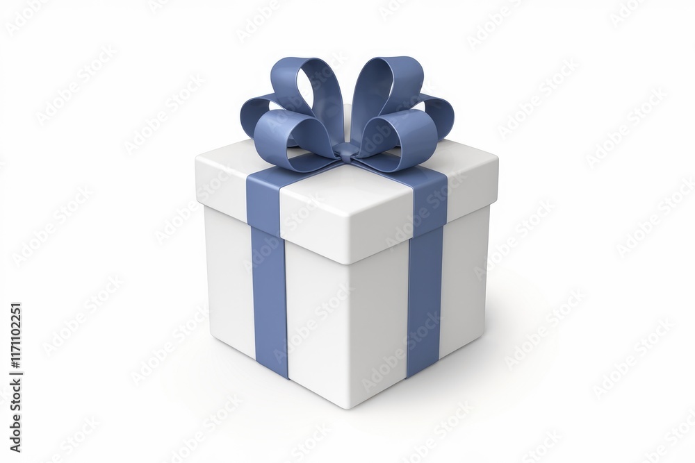 Obraz premium A white gift box with a blue ribbon, symbolizing a present or celebration.