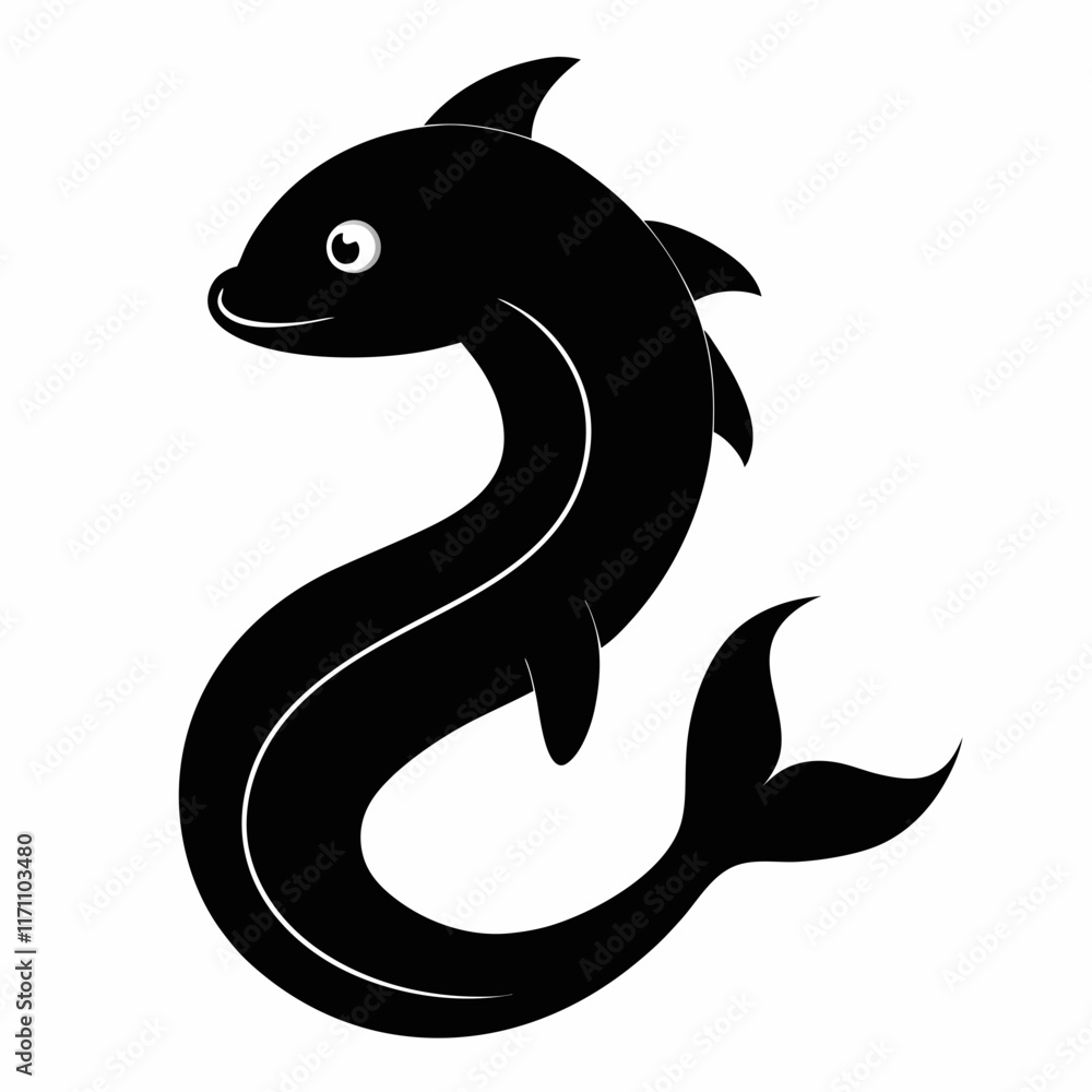 Simple Hagfish Black Silhouette Vector on White Background Simple Hagfish Black Silhouette Vector on White Background
