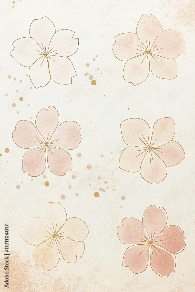 Soft pastel flowers with delicate outlines create serene and cal Soft pastel flowers with delicate outlines create serene and cal