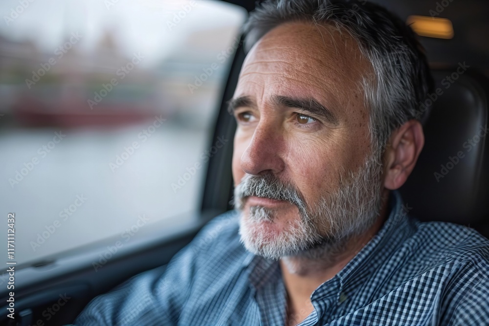 Naklejka premium Man Sitting in a Self-Driving Car Up Close