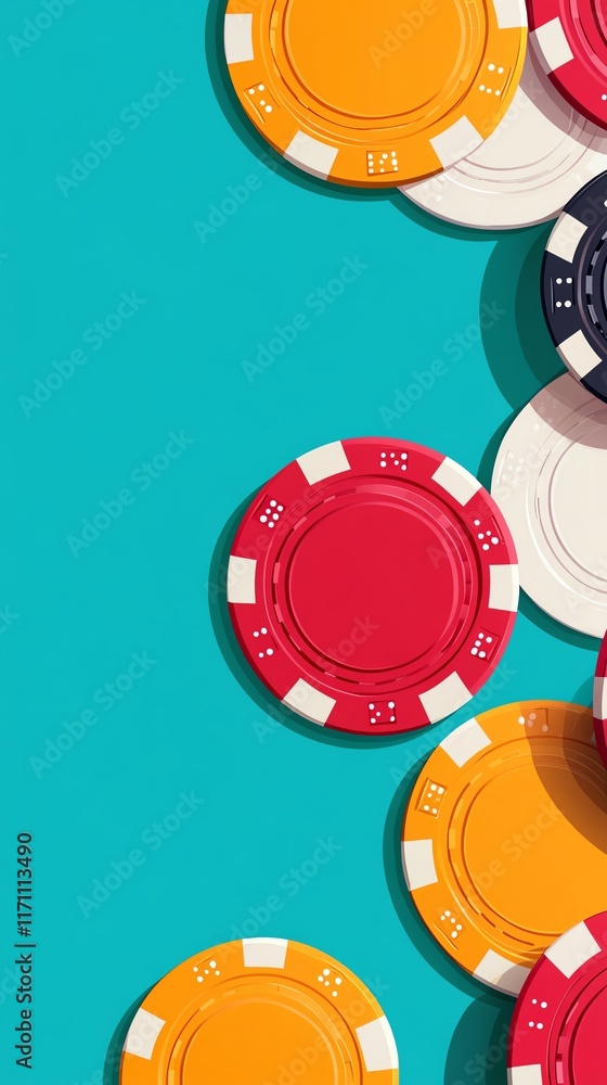 Colorful casino chips on blue background Colorful casino chips on blue background