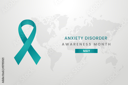 Anxiety disorder cancer awareness illustration on White background with Teal color ribbon.