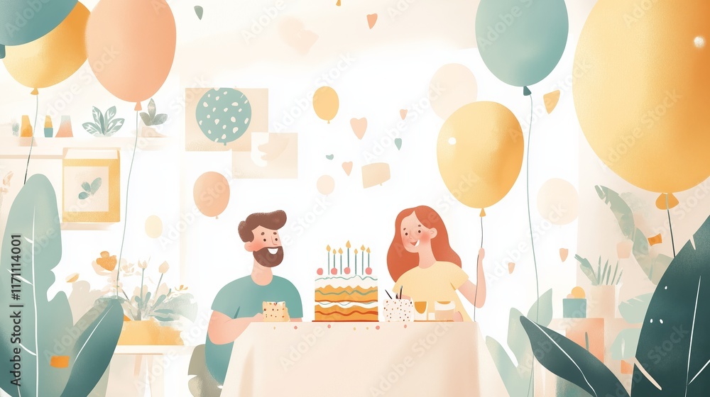 A delightful watercolor illustration capturing a family celebrating a child’s birthday in a cheerful setting. A delightful watercolor illustration capturing a family celebrating a child’s birthday in a cheerful setting.