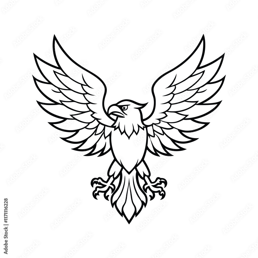 Obraz premium Flying Eagle Line Drawing with Sharp and Bold Features