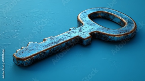 A key is shown in a blue color