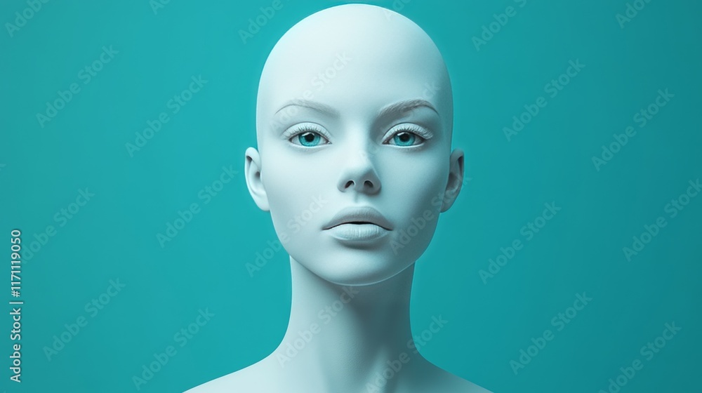 A woman's face is shown in a blue background A woman's face is shown in a blue background