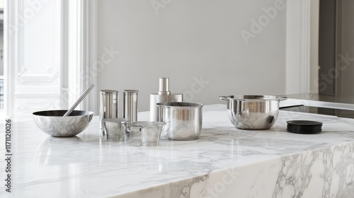 Wallpaper Mural Elegant white kitchen featuring polished marble countertops and stainless steel kitchenware. Torontodigital.ca