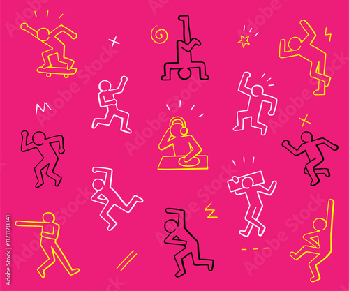 People dancing active sport game doodles vector design element