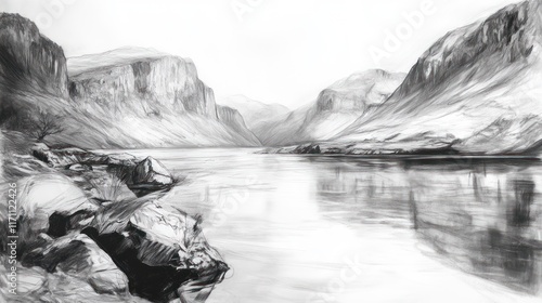 Serene Mountain Lake And Dramatic Cliffscape Scene