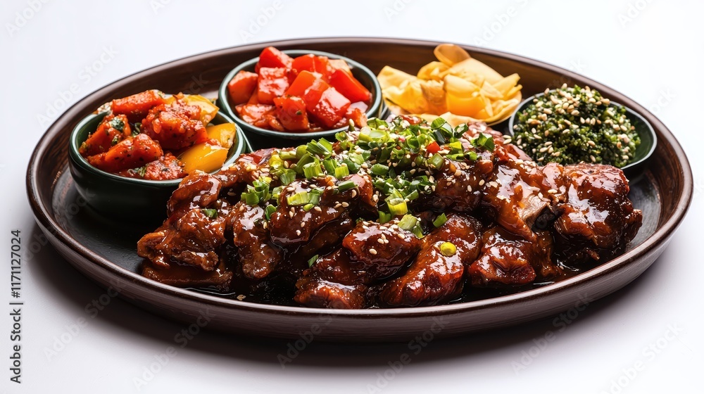 Delicious Plate of Glazed Chicken with Colorful Sides and Fresh Vegetables Ready to Serve Delicious Plate of Glazed Chicken with Colorful Sides and Fresh Vegetables Ready to Serve