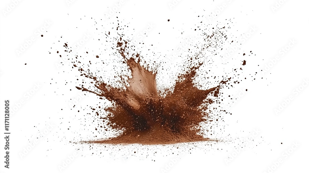 Powder splash in a brown color on a white background Powder splash in a brown color on a white background