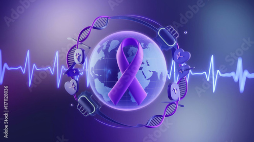 Cancer Awareness Ribbon Illustration for World Cancer Day photo