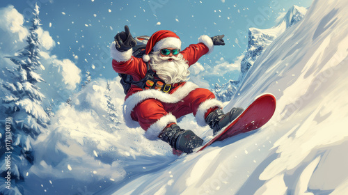 Happy Santa skiing in winter.