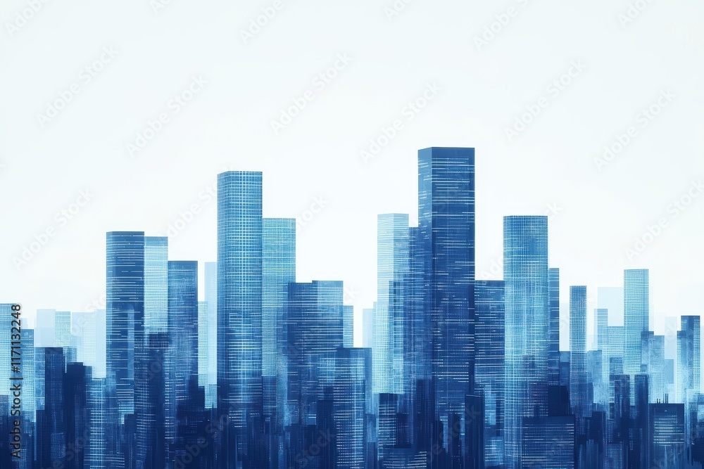 Fototapeta premium Modern Urban City Skyline with Minimalist Design in Soft Blue Tones