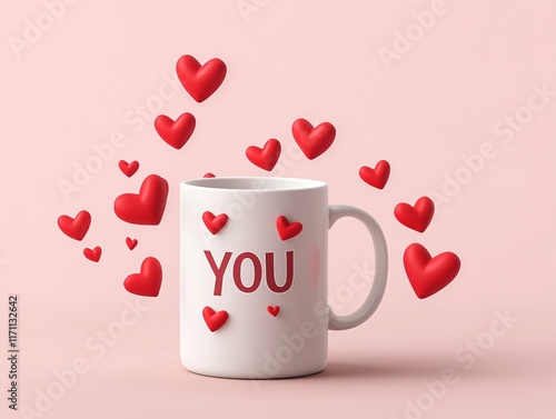 Pink valentine and cup lover. A white mug with 