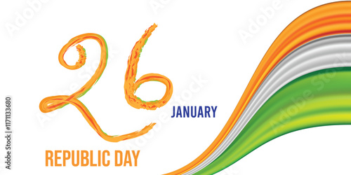 January 26 is celebrated as Republic Day in India. Happy Republic day of India festival with wave.	
