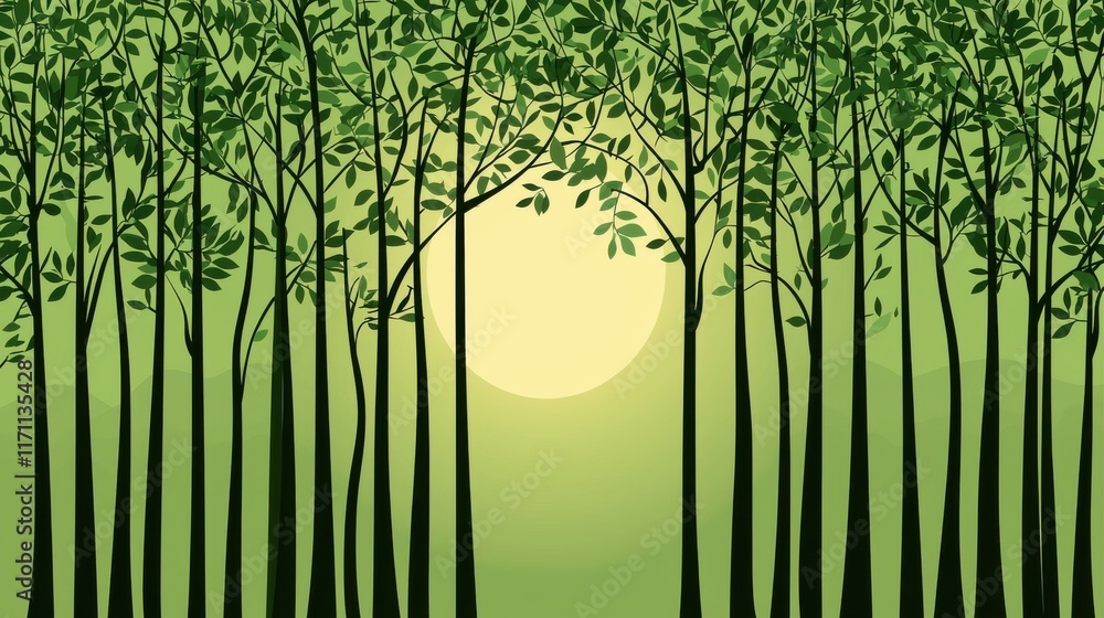 Obraz premium Enchanting Forest Landscape with Lush Foliage and Soft Sunlight