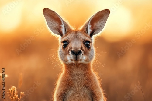 A hyper-realistic close-up of a kangaroo face, showing every detail of its fur, whiskers, and soulful eyes, with a soft-focus background