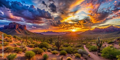 Sonoran Desert Altar Valley Panorama: Dramatic Sunset Over Arid Landscape