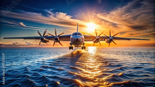 Soviet Anti-Submarine Aircraft Tu-142 Bear Flying Over Ocean - High-Resolution Stock Photo photo