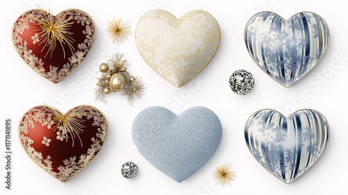 Gift card with blue and gold 3d hearts