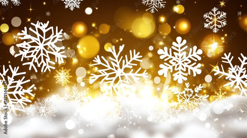 Golden bokeh lights and snowflakes on winter background. Golden bokeh lights and snowflakes on winter background.