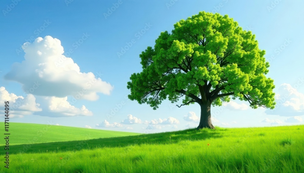 majestic tree standing alone in a lush meadow, trees, meadow, fauna majestic tree standing alone in a lush meadow, trees, meadow, fauna