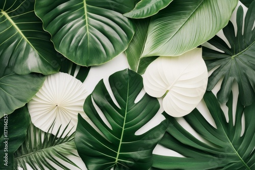 Wallpaper Mural A minimalist design of jungle leaves layered in abstract green shades, creating a simple and elegant composition Torontodigital.ca