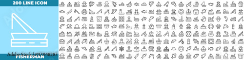 Fisherman Line Editable Icons set.