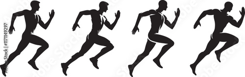 Man human figure running vector black silhouette lineart logo icon bundle, athlete run isolated on white background set, creative minimal sports editable clipart