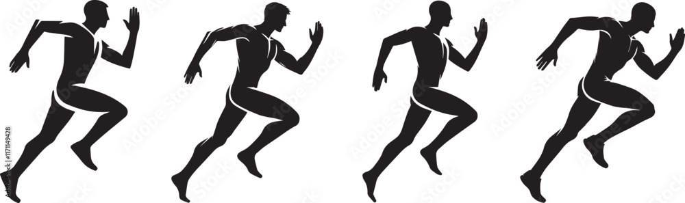 Man human figure running vector black silhouette lineart logo icon bundle, athlete run isolated on white background set, creative minimal sports editable clipart