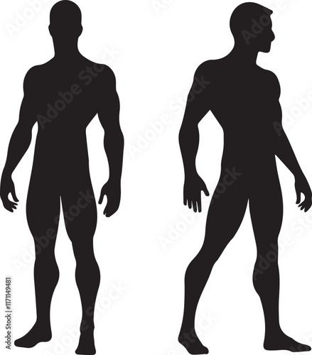 Man human figure vector black silhouette lineart logo icon bundle, athlete masculine body isolated on white background set, creative minimal editable clipart