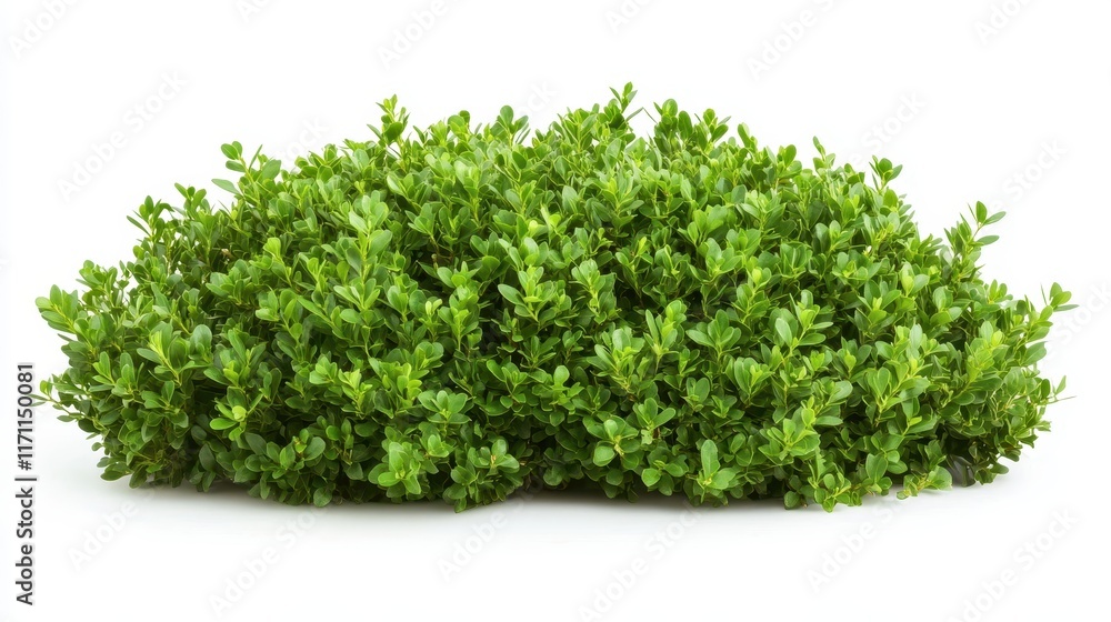 Compact boxwood shrub with a geometric shape, isolated on a white background, showcasing its ideal use in structured landscaping for formal gardens. Compact boxwood shrub with a geometric shape, isolated on a white background, showcasing its ideal use in structured landscaping for formal gardens.