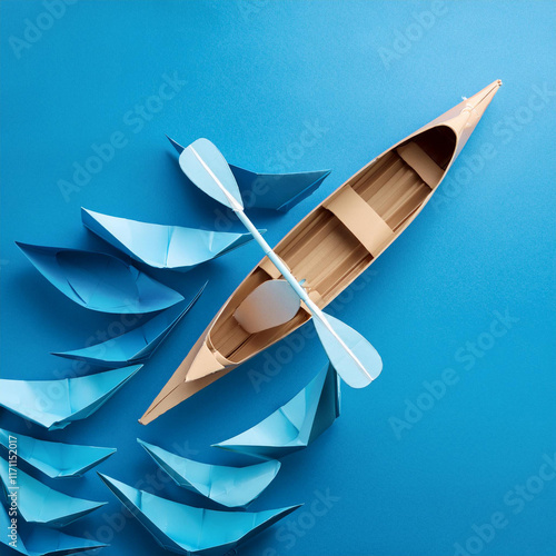 Canoe Sprint made of blue paper; abstract minimal art concept