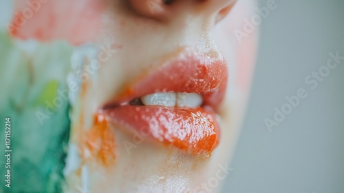 Wallpaper Mural Close-Up of Lips with Colorful Face Paint Splashing Artistic Expression on Skin Torontodigital.ca