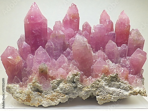 A vibrant tourmaline stone gracefully arranged on a transparent display stand, set against a pristine white backdrop. The vivid pink and green colors of the tourmaline are enhanced by the sharp 