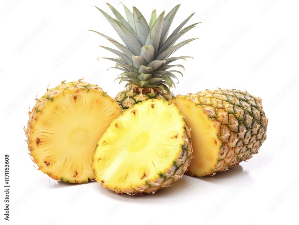 Ripe Pineapples: Fresh and Juicy Isolated Fruits on a White Background Ideal for Healthy Diet and Delicious Desserts Ripe Pineapples: Fresh and Juicy Isolated Fruits on a White Background Ideal for Healthy Diet and Delicious Desserts