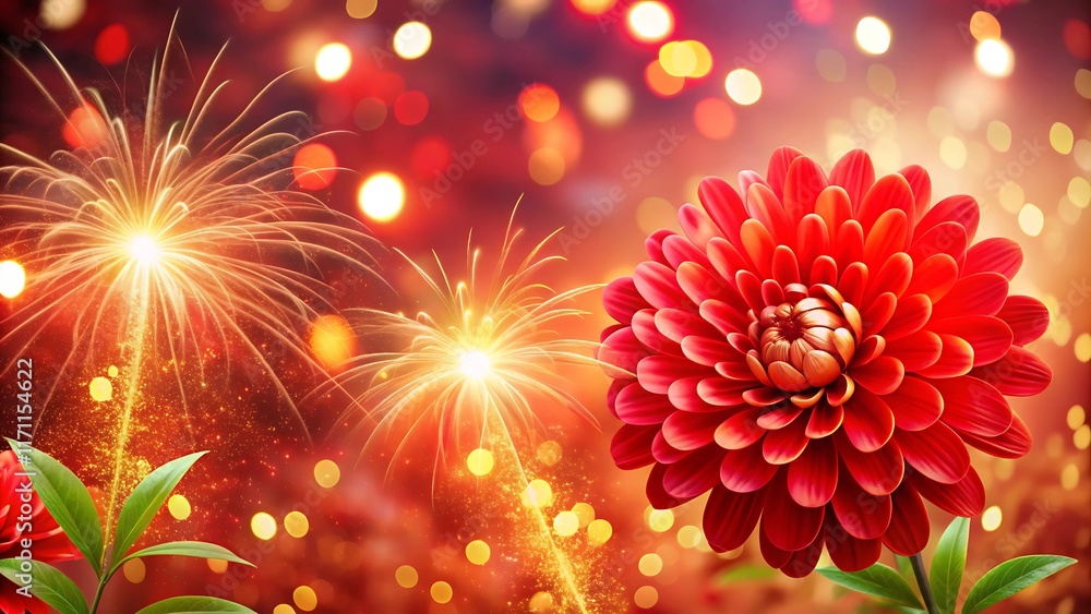 New Year Celebration with Red Flower Background
New Year Celebration with Red Flower Background