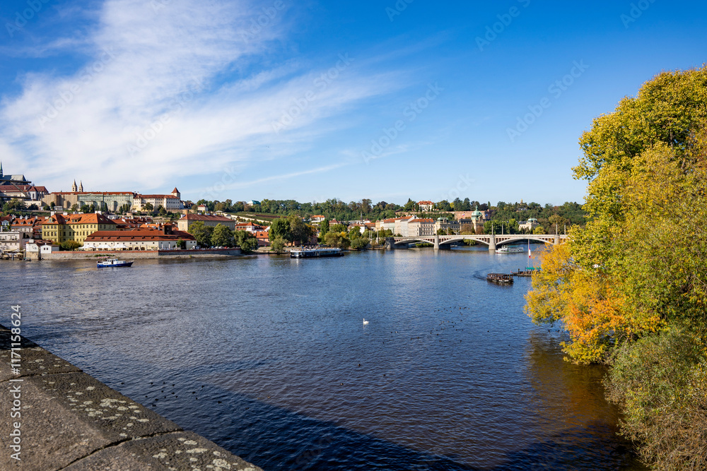 View from the Charles Bridge on the Vltava (Moldau) river, Prague, Czech Republic View from the Charles Bridge on the Vltava (Moldau) river, Prague, Czech Republic