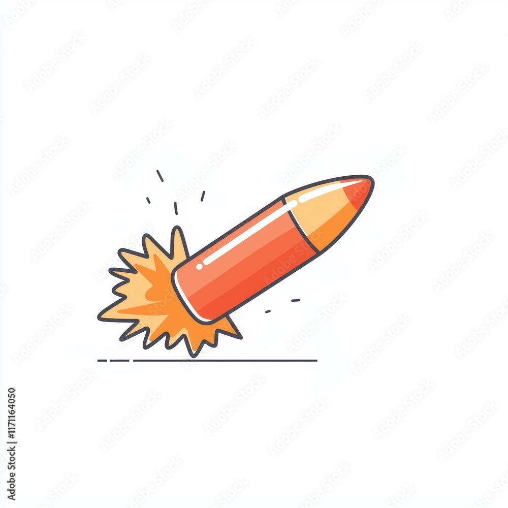 Naklejka premium Bright Red Rocket Illustration with Flames and Motion Effects on a White Background
