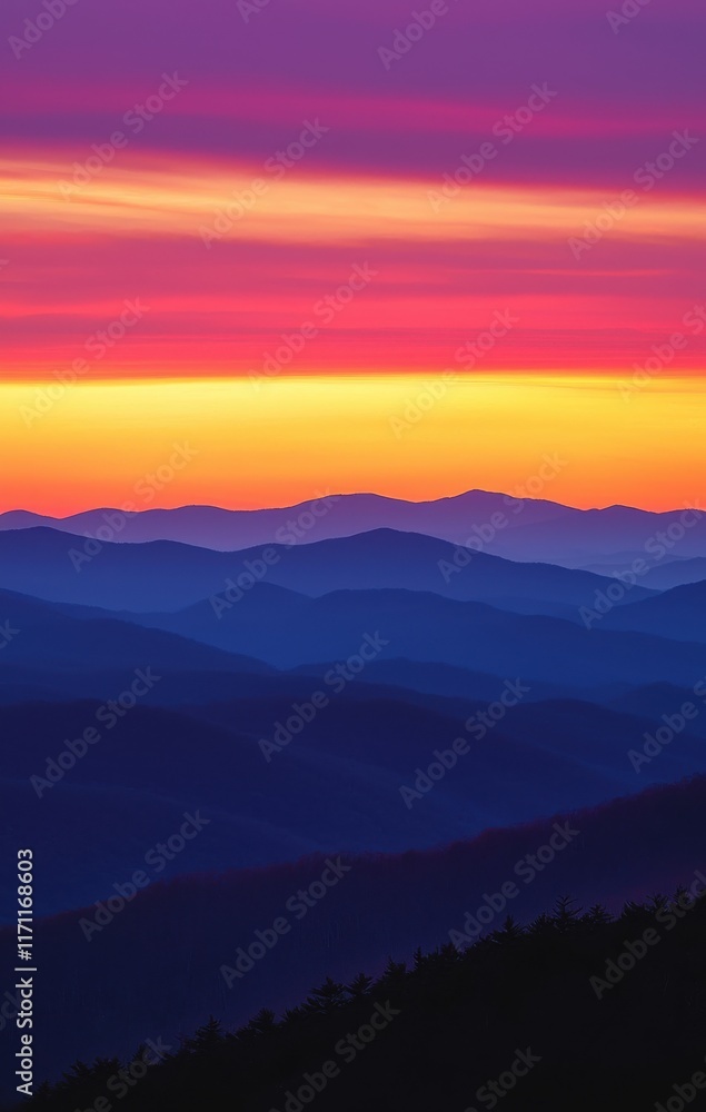 Vibrant Sunrise Over Blue Ridge Mountain Layers Creates Stunning Landscape Vista Vibrant Sunrise Over Blue Ridge Mountain Layers Creates Stunning Landscape Vista