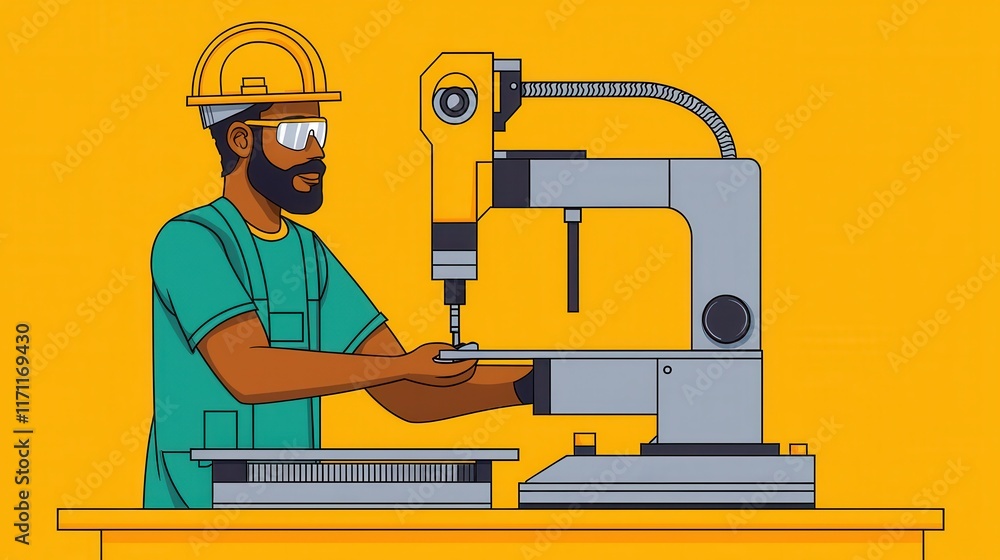 Male Artisan Operating Industrial Machinery in Manufacturing Workshop