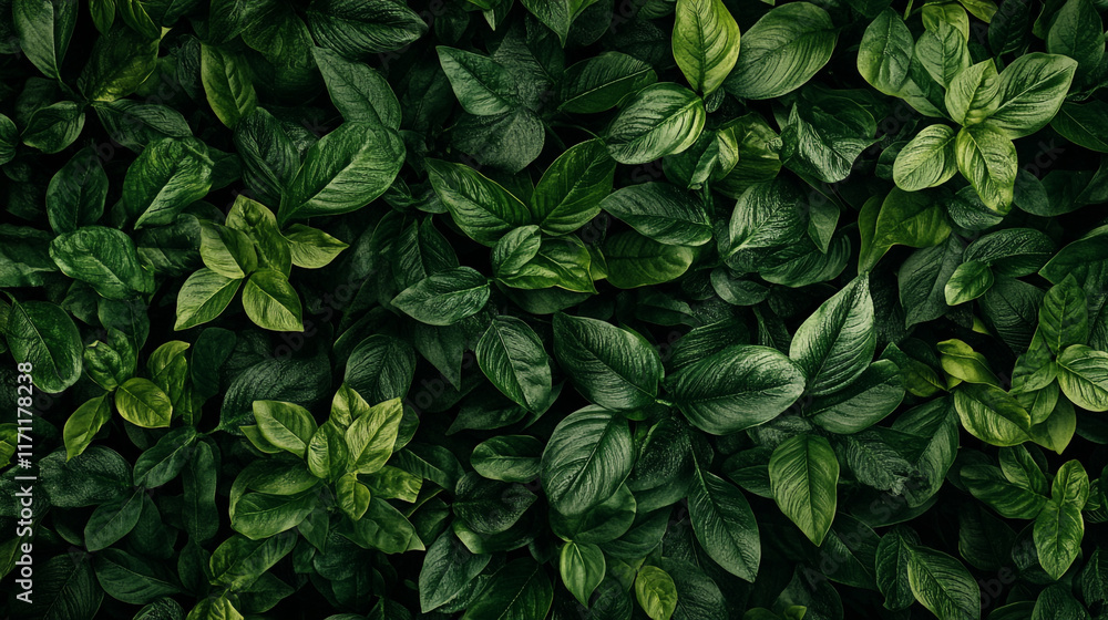 Lush green leaves covering a surface in a natural setting with varied textures and shades Lush green leaves covering a surface in a natural setting with varied textures and shades