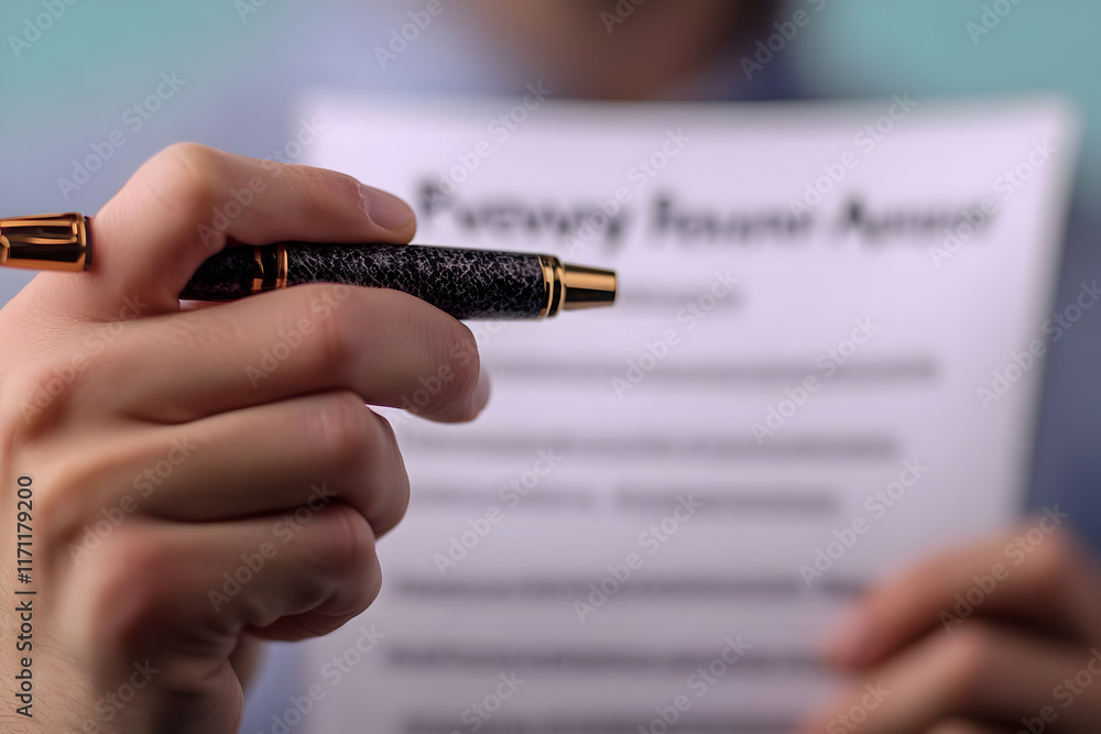 Man signing privacy agreement, office background Man signing privacy agreement, office background