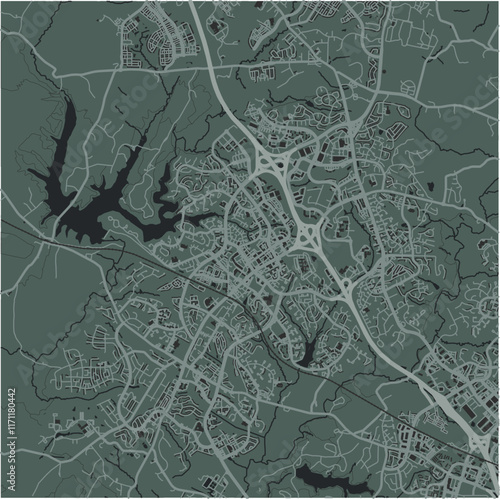 Map of Germantown in Maryland in a smooth dark style. Contains layered vector with roads water, parks, etc.