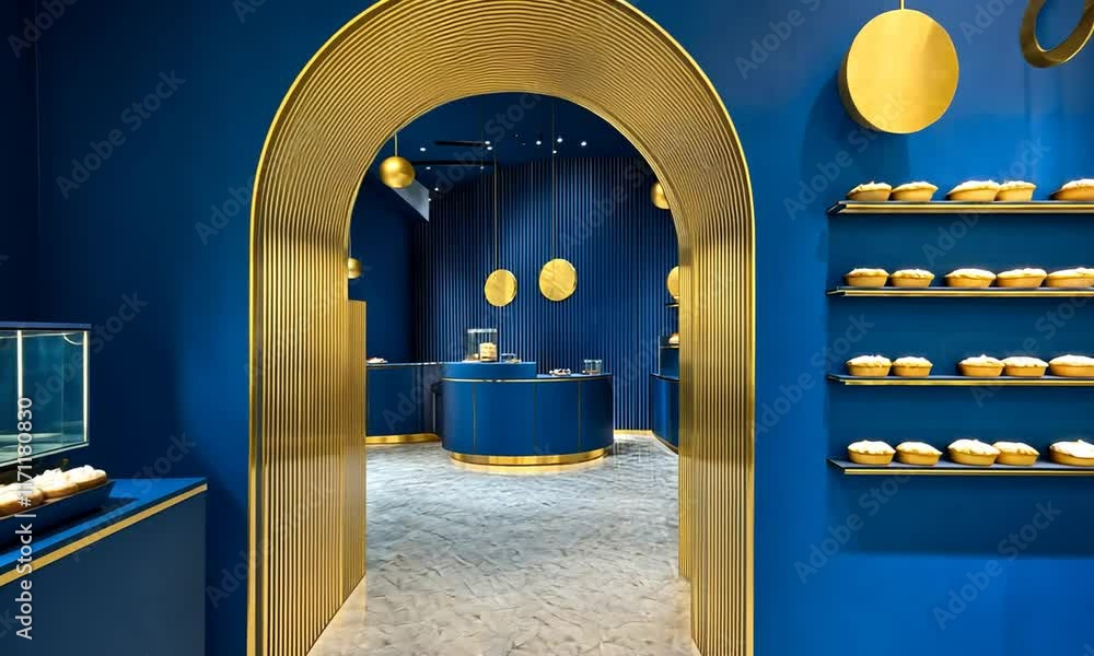 Interior of a large jewelry store with jewelry showcases, 3d illustration