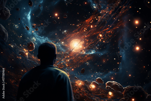 An awe-inspiring depiction of cosmos, wherein viewers are transported to boundless depths of space, beholding resplendent grandeur of distant galaxies and infinite expanse that stretches beyond photo