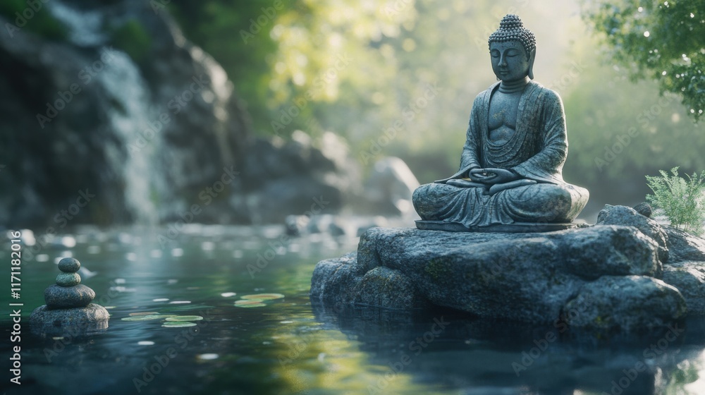 Buddha statue with tranquil background for meditation Buddha statue with tranquil background for meditation