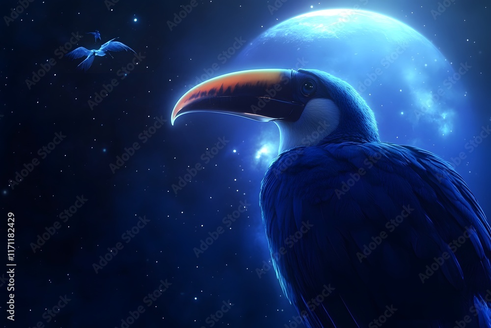 Fototapeta premium Blue Toucan Night Sky Moon